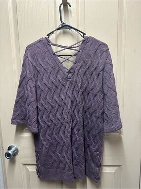 Simply Noelle Lavender Cable Knit Lace-Up V-Neck Sweater